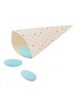 CONO CARTA AZZURRO STAMPA ORO 7X13.5cm (10pz)