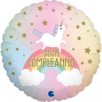 PALLONCINO IN MYLAR 18'' BUON COMPLEANNO UNICORNO (1pz)