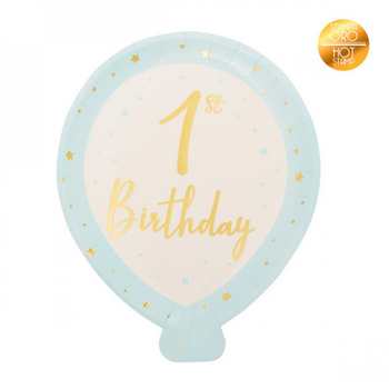 PIATTO BALLOON 1ST BIRTHDAYAZZURRO/ORO 20X24cm (8pz)