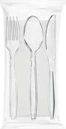 POSATA TRIS TRASPARENTE 18cm IN PS RIUTILIZZABILE + TOVAGLIOLO 30x30cm (100pz)